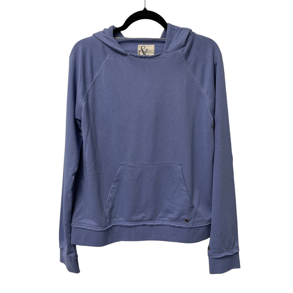 AMPERSAND AVE SWEATSHIRT HOODIE PERIWINKLE PROMISE FRINGE POCKET WOMENS XL NWT